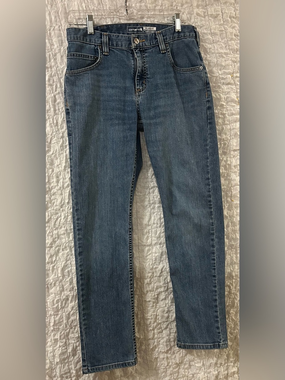 Carhartt Mid Wash Straight Leg Denim Jeans - Relaxed Fit, Size: 30X30